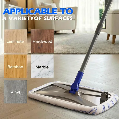 Miniatura 9 de MASTERTOP Trapeador plano de microfibra, mopa extendida para suelos húmedos y secos con 5 almohadillas reutilizables y mango telescópico, mopas