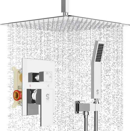 Miniatura 17 de SR SUN RISE Sistema de Ducha de Níquel Cepillado de 16 Pulgadas para Baño de Lujo con Mezclador de Lluvia, Juego Combinado de Ducha con Cabezal