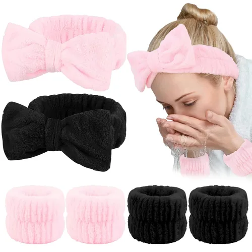 Miniatura 18 de WHAVEL Juego de 6 diademas y pulseras de spa, cintillo de lavado facial, muñequeras para lavar la cara, maquillaje, cuidado de la piel, banda