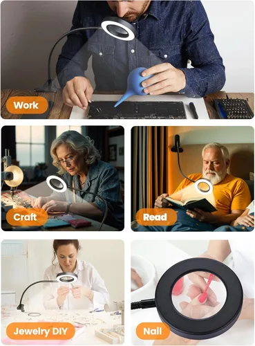Miniatura 10 de Lupa de Aumento 10X con Luz, 5 Colores + 10 Niveles de Brillo Lámpara de Lectura, Lupa de 58 LEDs con Luz, Lupa Iluminada de 750 Lúmenes