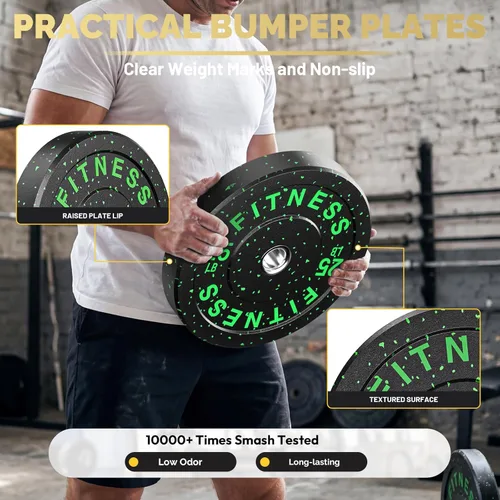 Miniatura 5 de Discos de peso olímpicos de 2 pulgadas y caucho para barras, discos para gimnasio en casa, entrenamiento de fuerza y levantamiento de pesas, 10 a
