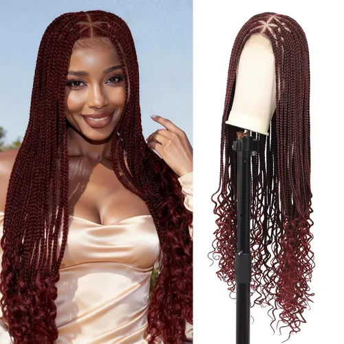 Miniatura 11 de Pelucas trenzadas de imitación sin nudos para mujer, peluca trenzada de encaje frontal, peluca trenzada con cabello de bebé, pelucas trenzadas