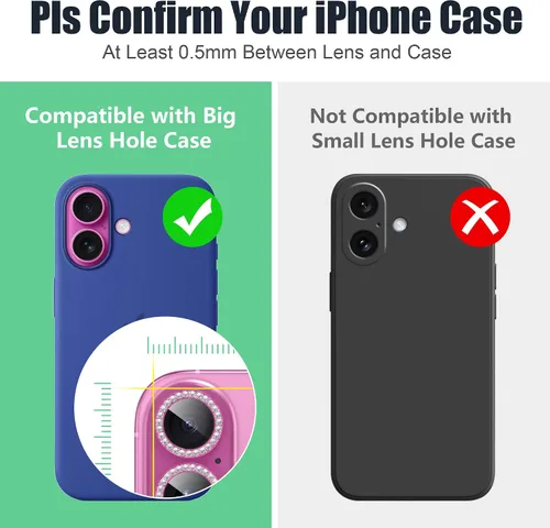 Miniatura 3 de AGVEE Paquete de 6 protectores de lente de cámara para iPhone 16 de 6.1 pulgadas/16 Plus de 6.7 pulgadas, anillo de metal con purpurina brillante