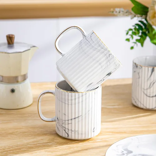 Miniatura 4 de Juego de 6 tazas de café de 14 onzas a 13.5 fl oz, tazas apilables, con patrones de textura, taza de cerámica para hombres y mujeres, apto para café