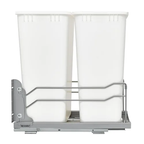 Miniatura 6 de Rev-A-Shelf Botes de basura de doble extracción para armarios de cocina de altura completa 50 cuartos 12.5 galones con rieles de cierre suave, Blanco