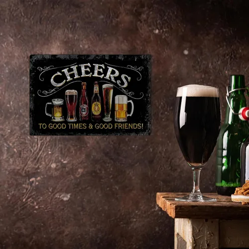 Miniatura 8 de Putuo Decor Letrero de estaño de metal Cheers, letreros de barra para bar en casa, pub, cueva de hombre, decoración de pared para buenos momentos ¡8