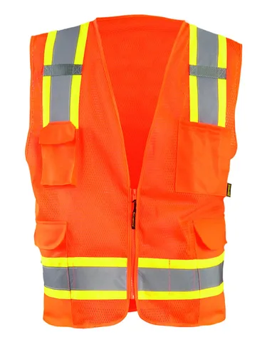 OccuNomix ECO-ATRNSM-OM - Chaleco de seguridad de malla de alta visibilidad con cremallera de dos tonos, clase 2, malla de poliéster 100% ANSI,