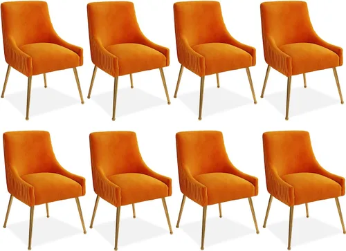 Miniatura 12 de Juego de 2 sillas de comedor, modernas sillas tapizadas para cocina, comedor con patas doradas, sillas de tela de terciopelo copetudo para sala