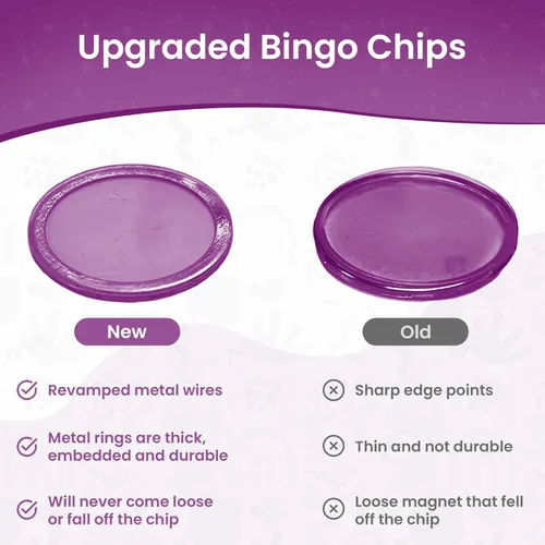 Miniatura 4 de MR CHIPS Varitas magnéticas fabricadas en Estados Unidos y chips de plástico de 3/4 pulgadas con anillos de metal, 100 piezas, bolsa de Púrpura