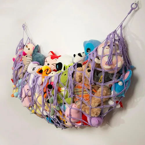 Miniatura 2 de Red o hamaca para animales de peluche, montada en la pared, hecha a mano, organizador de hamaca de juguete de macramé, exhibición de animales