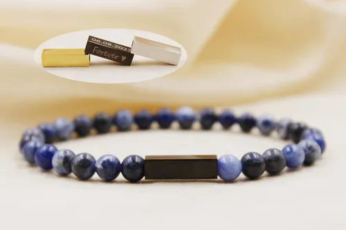 Miniatura 80 de Pulseras de cuentas personalizadas, Pulsera de piedras preciosas de 0.236 in, Pulsera grabada con láser, Pulsera de piedra natural, Pulseras unisex