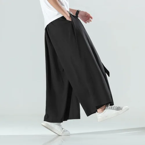 Miniatura 7 de Seidarise Pantalones de yoga japoneses de lino estilo harén de pierna ancha para hombre, estilo harén, estilo hip hop, holgados