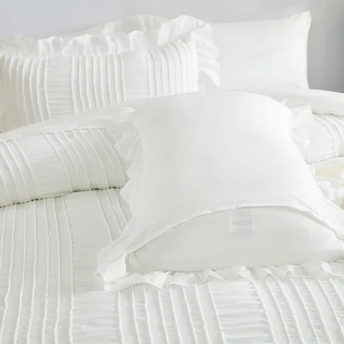 Miniatura 8 de Juego de edredón Queen de WONG BEDDING, edredón blanco y lindo con volantes para cama Queen, juego de 7 piezas en una bolsa, juego de cama