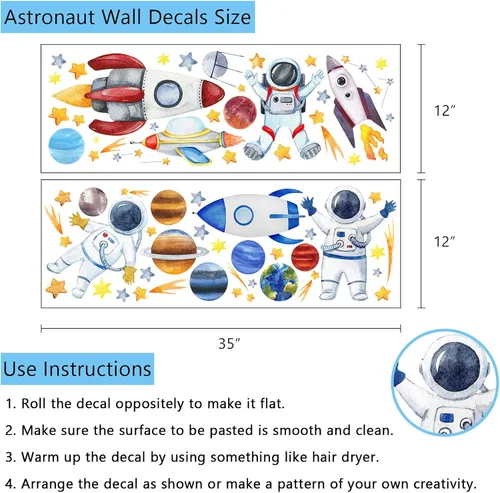 Miniatura 2 de Yovkky Calcomanía de pared de astronauta espacial, nave espacial, galaxia, sistema solar, planeta, pegatina, acuarela, cohete, cosmonauta, nave