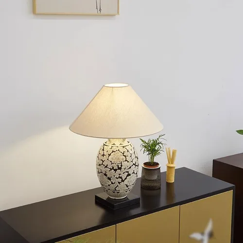 Miniatura 8 de Lámpara para escritorio, sala de estar, estudio, sala de té, lámpara de mesa decorativa de cerámica, estilo retro Wabi-sabi, lámpara de mesa