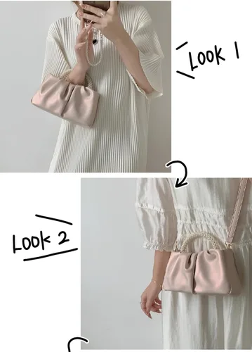 Miniatura 7 de Valleycomfy Bolsos de mano de noche con perlas para mujer, de cuero suave, fruncidos, cruzados, bolsa de hombro para fiestaboda