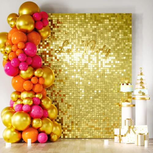 Miniatura 30 de COKAOBE Fondo de pared azul turquesa brillante, 24 piezas de panel de fondo cuadrado de lentejuelas brillantes, fondos de fotos para cumpleaños