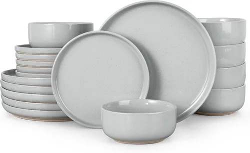 Miniatura 26 de HaWare Juego de vajilla de gres, juego de platos y tazones de 12 piezas para 4, juego de vajilla para casa restaurante, blanco lechoso moteado