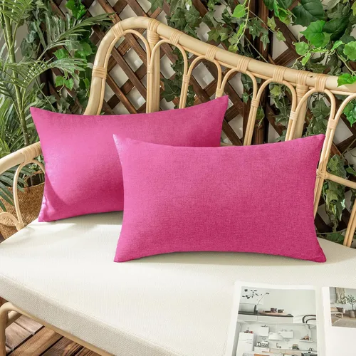 Miniatura 52 de Juego de 2 fundas para cojines de exterior, impermeables, decorativas, de lino, para casa de campo, fundas sólidas para cojines para tienda