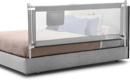 Miniatura 11 de BABY JOY Riel de cama para niños pequeños, 69 pulgadas, extra largo, altura ajustable y plegable, protector de riel de cama de bebé con bolsillo