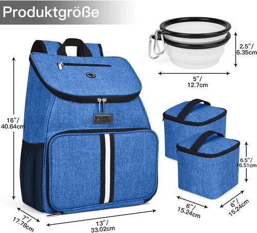 Miniatura 3 de BAGLHER Bolsa de viaje para perros, mochila de suministros para mascotas aprobada por aerolíneas, mochila de viaje para perros con 2 cuencos Azul-A