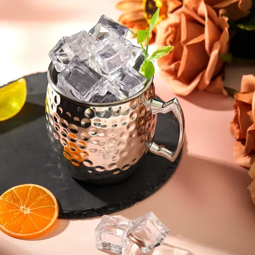 Miniatura 7 de Tessco 12 Piezas Tazas Moscow Mule de 16 oz Kit de Tazas de Cobre 304 Acero Inoxidable Chapado en Cobre Martillado Tazas Mule para Bebidas Frías
