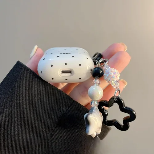 Miniatura 5 de Funda con diseño de lunares blancos y negros para Airpods Pro 2, diseño estético vintage, elegante, de lujo, moderno, retro, para niñas y mujeres