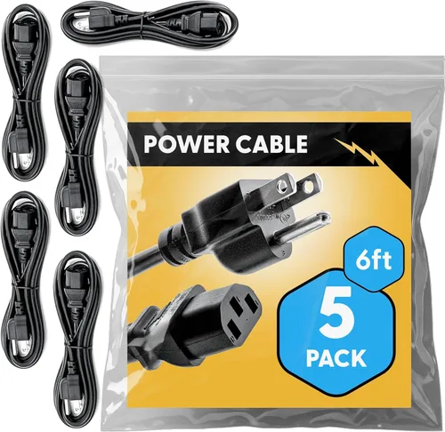 Miniatura 15 de Cable de alimentación universal de 6 pies aprobado por UL (paquete de 2) - Cable de monitor de computadora IEC C13 a NEMA 5-15P para departamentos
