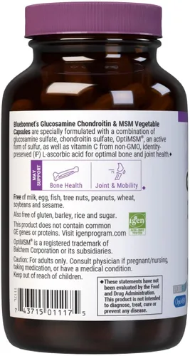 Miniatura 3 de Bluebonnet Nutrition Glucosamina condroitina y MSM, glucosamina, salud ósea y articular*, sin OMG, sin gluten, sin soja, sin lácteos, 60 cápsulas