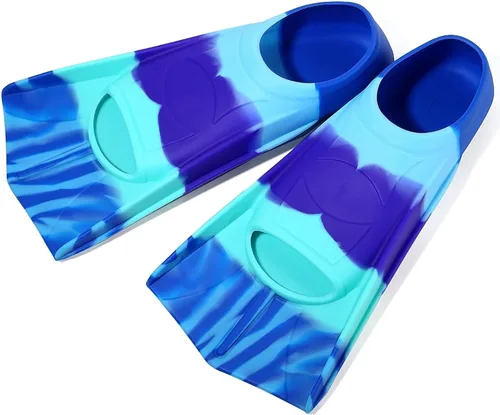 Miniatura 7 de Aletas de natación para niños, aletas cortas para niños y jóvenes, aletas de natación para entrenamiento de natación para niños, niñas, niños Azul