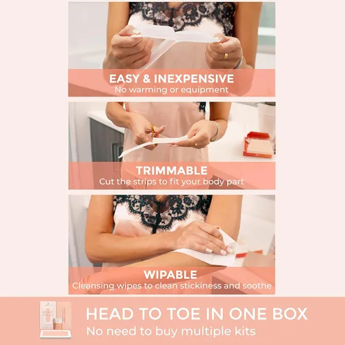 Miniatura 6 de Tiras de cera para depilación, 40 unidades, tiras de cera veganas para cuerpo y cara con aceites de coco y rosa mosqueta, tiras de cera de bikini