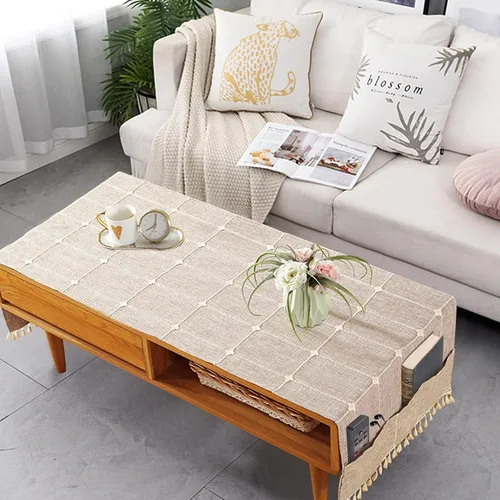 Miniatura 7 de Mantel de mesa auxiliar bohemio para sala de estar, con bolsillos y borlas, mantel rectangular a rayas para café, lavadora, secadora, refrigerador
