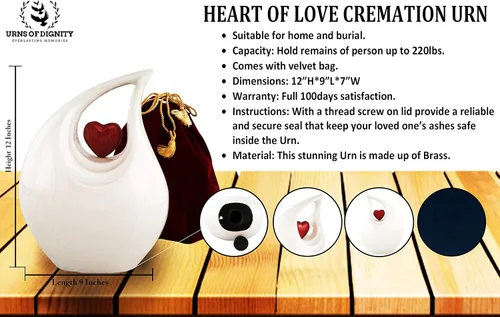 Miniatura 7 de Urna de Cremación Corazón de Amor para Cenizas Humanas – Hermosa Urna Conmemorativa para Adultos – Urna Decorativa para Seres Queridos – Urna