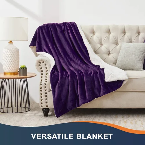 Miniatura 5 de Walensee Manta Sherpa de Forro Polar Mullida Throw Difusa Súper Suave Reversible de Franela de Microfibra para Sofá, Cama, Sillón Ultra Lujosa Morado