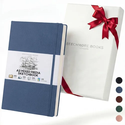 Miniatura 8 de Beechmore Books Cuaderno de bocetos A3 – 11.7x16.5 pulgadas de cuero vegano premium encuadernado, libro de bocetos grande de tapa dura con 160