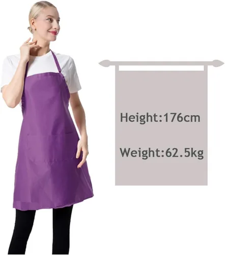 Miniatura 5 de Total de 15 delantales con peto de colores lisos mixtos a granel para mujeres, hombres y adultos, con 2 bolsillos frontales, para cocinar, pintar