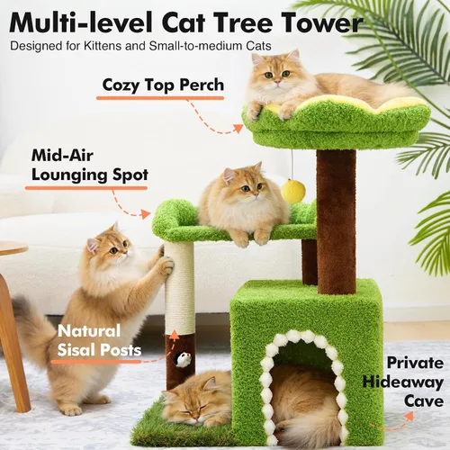 Miniatura 2 de WOOCHPET Árbol de flores para gatos con condominio para gatos de interior, torre para gatos de 29 pulgadas con poste rascador de sisal y percha