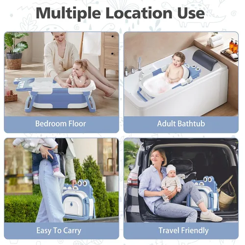 Miniatura 6 de TPN - Bañera plegable para bebés con cojín suave y termómetro en tiempo real, bañera portátil de viaje para recién nacidos e infantes