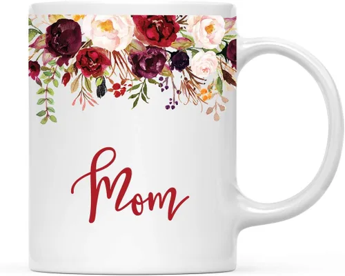 Miniatura 29 de Andaz Press Taza de té de cerámica para el día de la madre, regalo de 9.5 fl oz, otoño, marsala, flores burdeos, rosas, flores, tía, 1 paquete