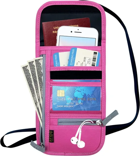 Miniatura 5 de Cartera de viaje para el cuello, con bloqueo RFID, soporte para pasaporte con correa ajustable para el cuello para hombres y mujeres para mantener
