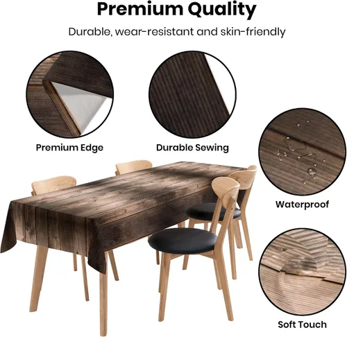Miniatura 3 de Mantel rectangular de tela de poliéster de 60 x 120 pulgadas, de grano de madera marrón, lavable, resistente a las arrugas, para comedor al aire