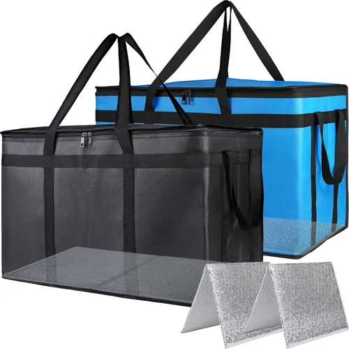 Miniatura 7 de Bodaon - Paquete de 2 bolsas aisladas para entrega de alimentos, XXXL, bolsa de mano para comida y comestibles con aislamiento para alimentos negro