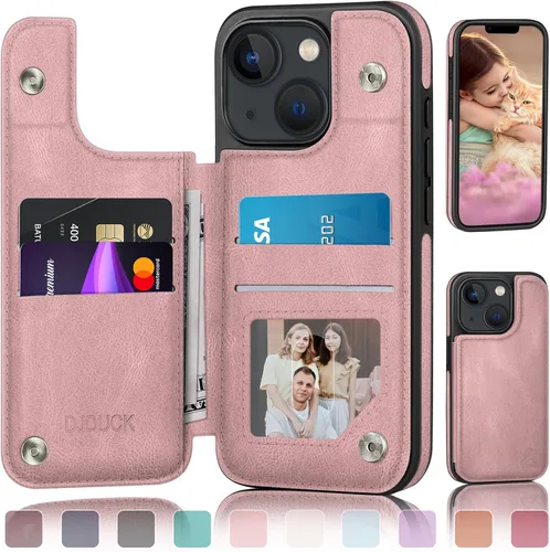 Miniatura 14 de DJDUCK Diseñado para iPhone 13 Funda tipo cartera con tarjetero, [Cubierta de cierre magnético] [Protección de cuero con bloqueo RFID] Fundas a Negro