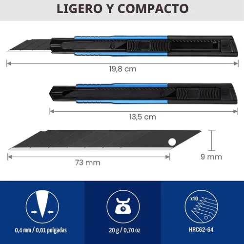 Miniatura 2 de WORKPRO Cuchillo de uso general premium con cuchilla retráctil y desmontable, juego de cortador de caja de aluminio resistente, cuchillos