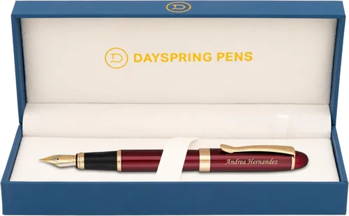 Miniatura 8 de Dayspring Pens Alexandria - Pluma estilográfica negra con borde dorado, punta media, convertidor de tinta y cartuchos de inicio incluidos, grabado