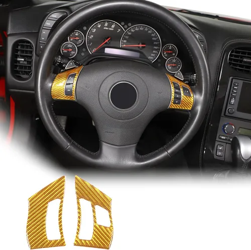 Miniatura 8 de Adhesivos de botón de volante de automóvil de fibra de carbono suave para Chevrolet Corvette C6 2005-2013 (100% fibra de carbono real, negro)
