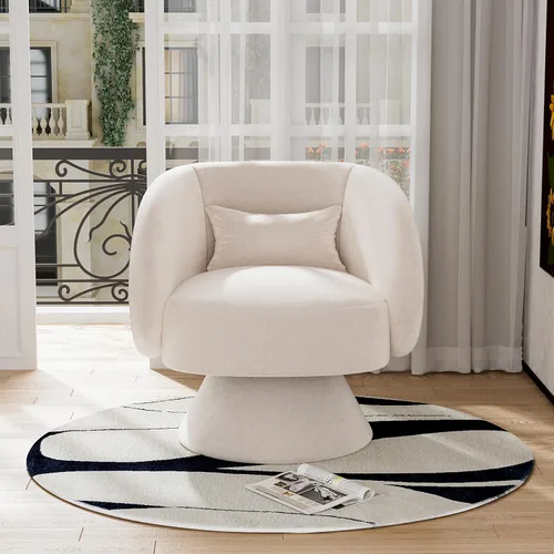 Miniatura 7 de Juego de 2 sillas giratorias de barril, sillas decorativas giratorias tapizadas para sala de estar, cómodo sillón redondo pequeño y moderno de 360