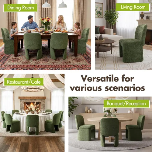 Miniatura 9 de Hyfirm Juego de 4 sillas de comedor tapizadas modernas, sillas de comedor laterales de chenilla, sillas de cocina sin brazos, sillas Parsons