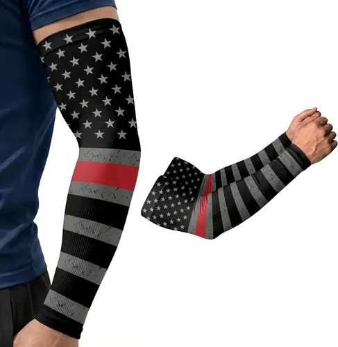 ARMORAY Mangas de brazo para hombres y mujeres, protección solar UV, cubierta de tatuajes, manga deportiva para golf, correr, fútbol Bandera de