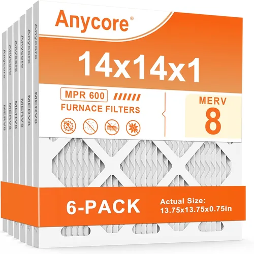 Filtro de aire de 14x14x1, paquete de 6 unidades MERV 8, filtros de aire plisados para HVAC, caldera/aire acondicionado para el hogar y la oficina,